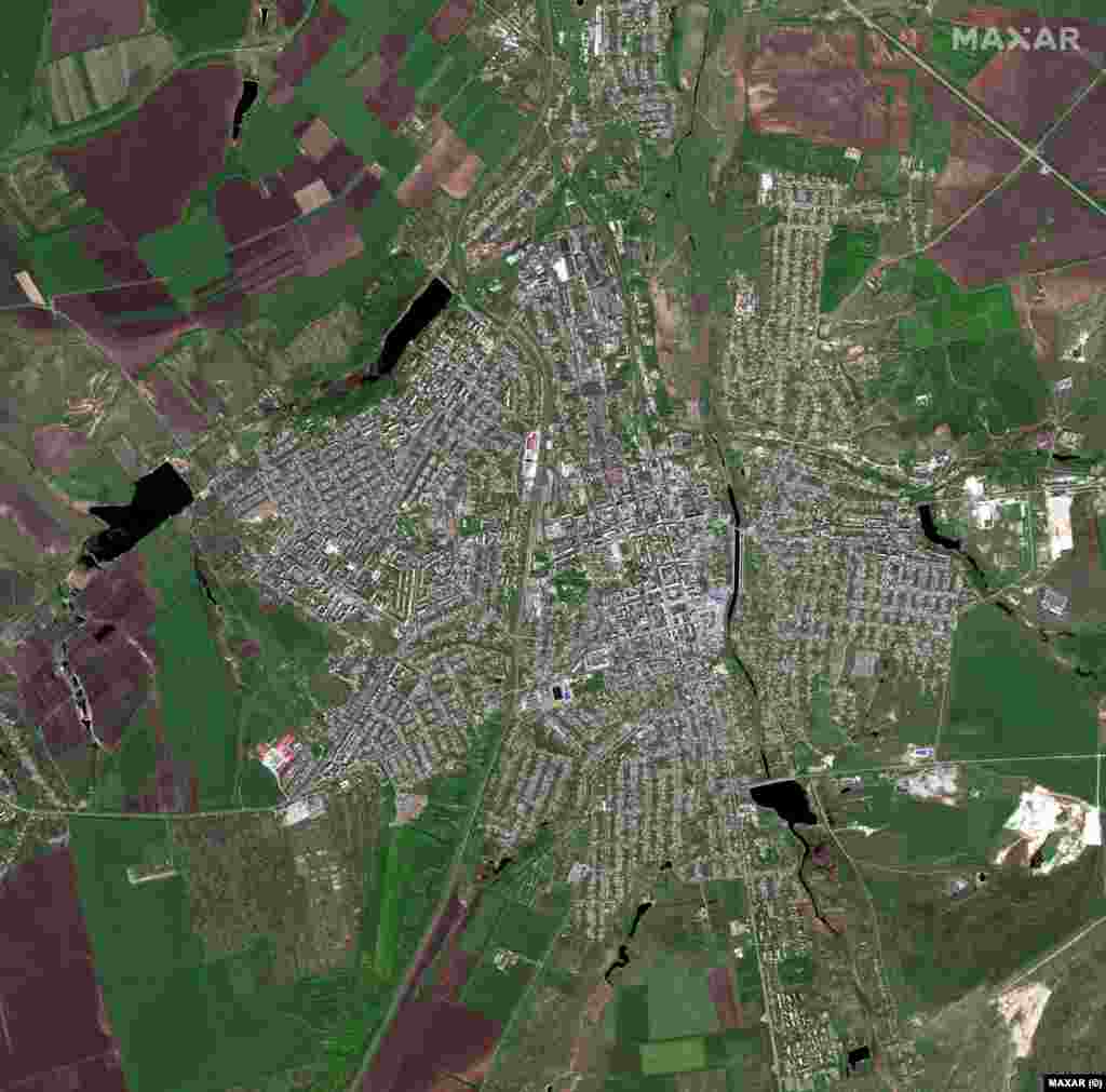 Погляд на Бахмут, супутниковий знімок зроблений 8 травня 2022 року