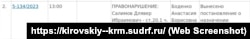 Інформація про розгляд підконтрольним Росії Кіровським районним судом адміністративної справи стосовно кримчанина Длявера Салімова за статтею про дрібне хуліганство, 16 серпня 2023 року