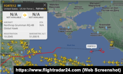 Маршрут польоту американського розвідувального БПЛА RQ-4B Global Hawk із позивним FORTE12 над Чорним морем, 16 квітня 2024 року