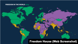 Freedom House ұйымының "Әлемдегі еркіндік - 2024" картасы.