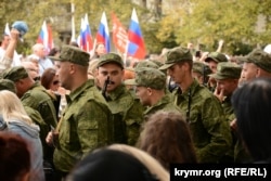 Мітинг у Севастополі, присвячений проводам російських військовослужбовців 47-ї мотострілецької дивізії на війну. Крим, 27 вересня 2022 року