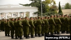 Мітинг, присвячений проводам військовослужбовців 47-ї мотострілецької дивізії ЗС РФ на війну в Україні. Севастополь, Крим, 27 вересня 2022 року