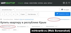 Оголошення про продаж нерухомості в Криму на російському сайті «Світ квартир» під час повномасштабного вторгнення Росії в Україну, 16 вересня 2022 року