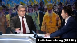 Ростислав Павленко із Віталієм Портниковим (обоє у санкційному списку Росії) у прямому ефірі Радіо Свобода. 18 жовтня 2018 року