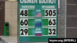 Банер обмінного пункту в Сімферополі, 28 листопада 2014 року