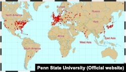 Де розташовані діючі атомні реактори у світі? (Джерело: Penn State University, США)